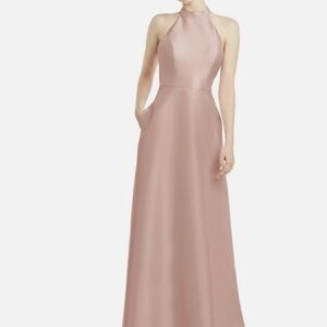 Alfred Sung D772 High Neck Cutout Satin Twill Dress, Toasted Sugar,Size 2,NWT